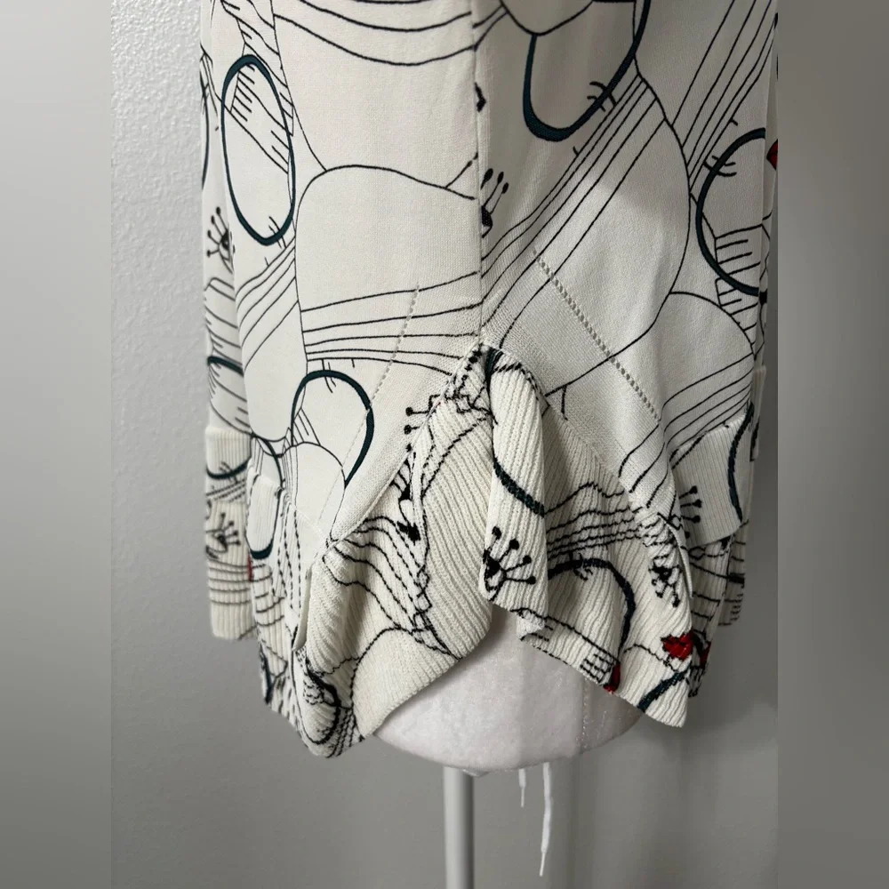 Bimba Y Lola Ruffle Sweater Faces Print Stretchy Knit Jumper Off White Color Med